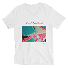 Load image into Gallery viewer, Unisex Short Sleeve V-Neck T-Shirt with &quot;Island of Happiness&quot; Artwork