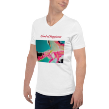 Load image into Gallery viewer, Unisex Short Sleeve V-Neck T-Shirt with &quot;Island of Happiness&quot; Artwork